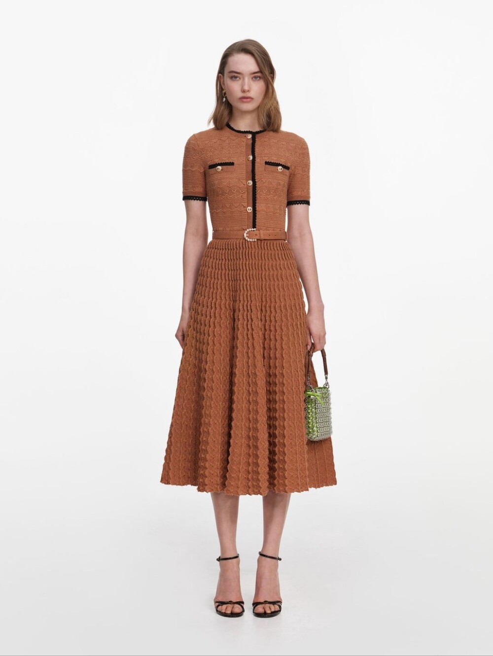 Self Portrait Brown Pointelle Knit Midi Dress